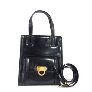 Salvatore Ferragamo Gancini Handbag 21 6660 Black Leather Women's Shoulder Bag